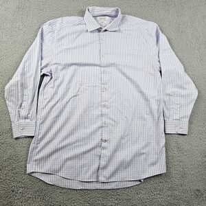 Collection Michael Strahan Shirt Mens 18 34/35 B;ue Pink Check Gingham Stretch